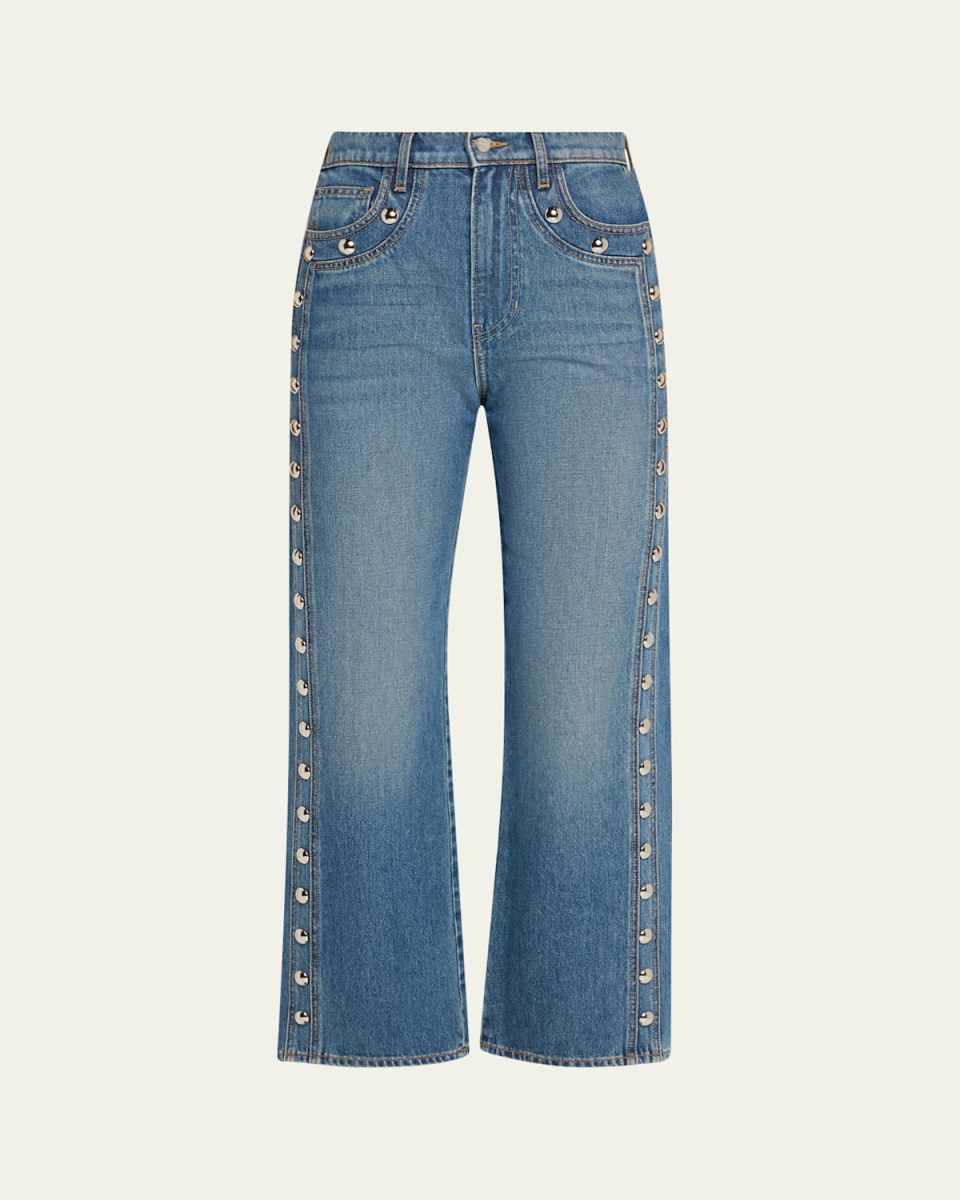 Dylan Studded High-Rise Straight Ankle Jeans